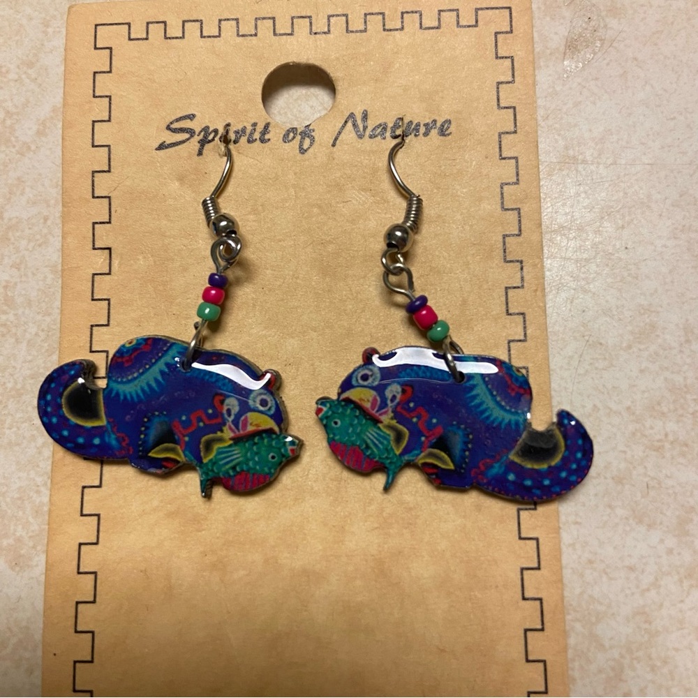Handcrafted in Peru Spirit of Nature Beaded Dangle Earrings Chameleons? New